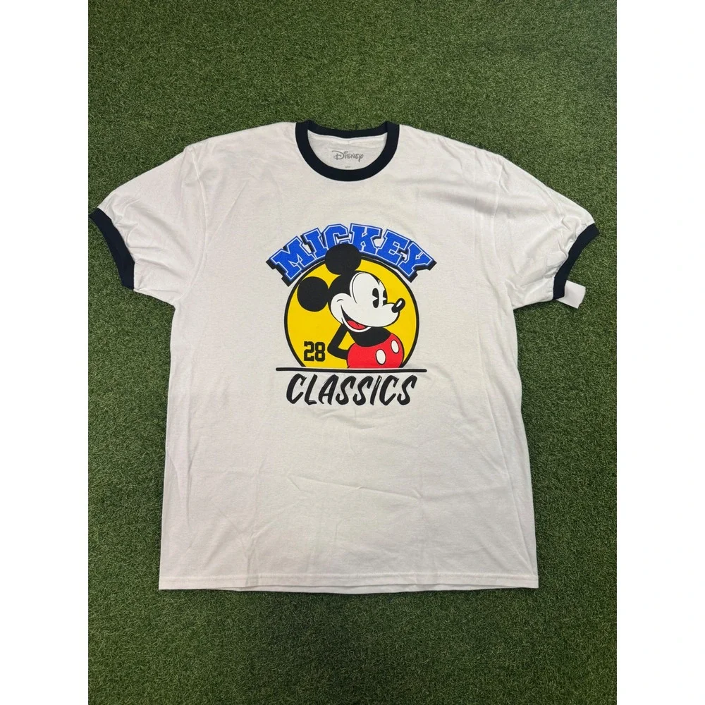 Disney Mickey Mouse Classics Ringer T-Shirt White Navy Blue XL Retro Graphic Tee